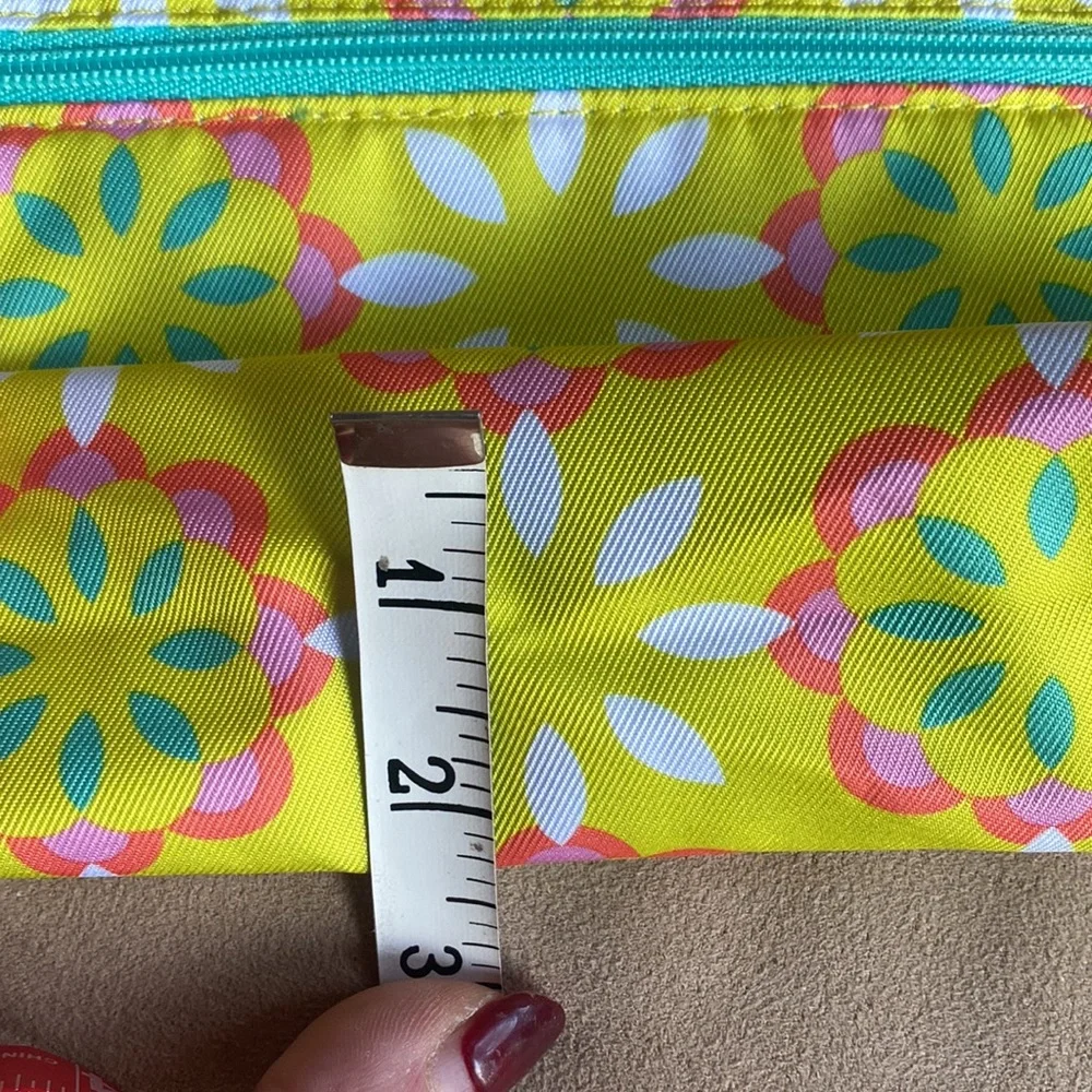 Clinique Lime Green & Teal Flower Cosmetic Makeup Travel Bag NWOT